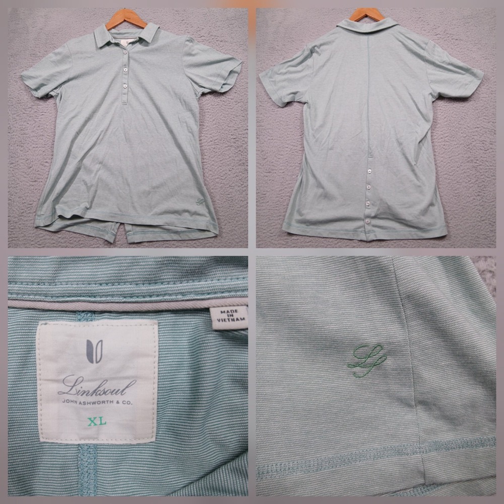 LinkSoul John Ashworth Polo Shirt Womens XL Light Green Button Back Golf Top - Picture 1 of 8